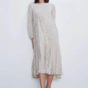 Zara Cream and Black Polka Dot Midi Dress XS